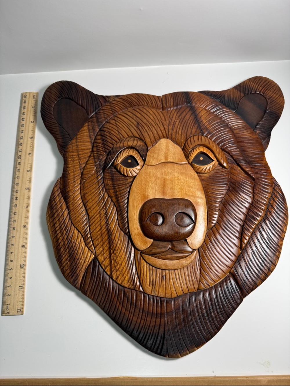 Carved Wooden Bear Wall Art - Brown beautiful made in Vietnam